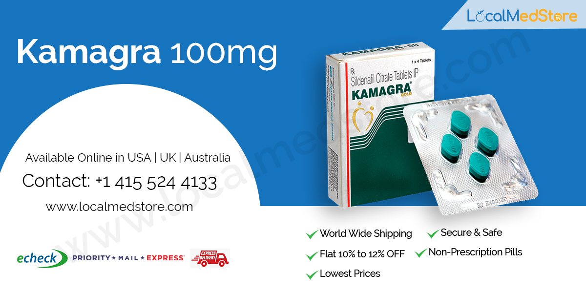 Kamagra 100mg is an oral tablet used to treat men's health impotence issues like erectile dysfunction in males. Sildenafil Citrate is the main active ingredient in Kamagra 100mg pills. Kamagra 100mg contains the same active ingredient that is in 